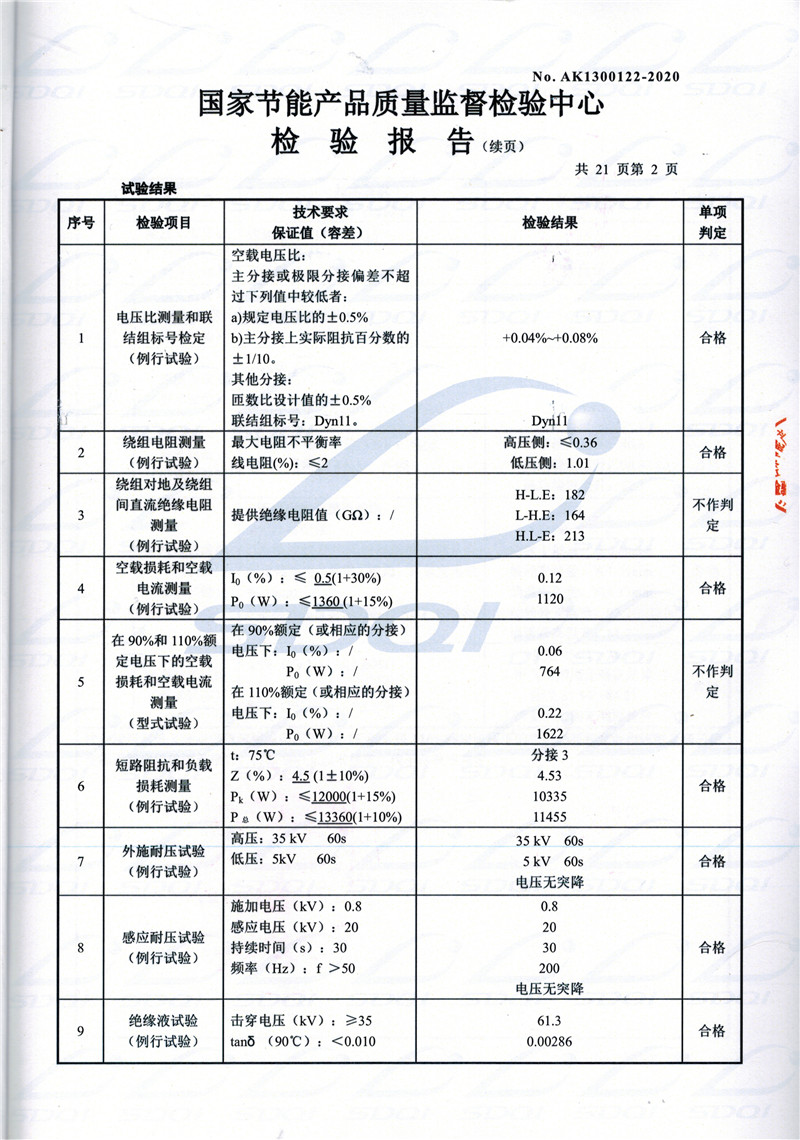 高低压试验报告-S11-1250白沙白沙白沙油浸式变压器-2.jpg